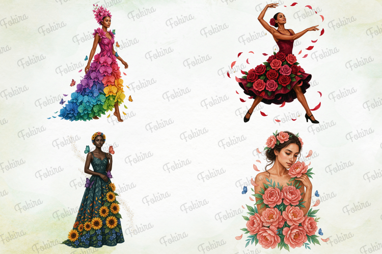Blooming Fashionistas Clipart PNG, blooming fashionistas png