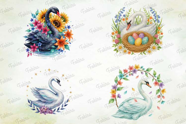 Swan Lake Watercolor Clipart PNG, swan lake clipart png, wat