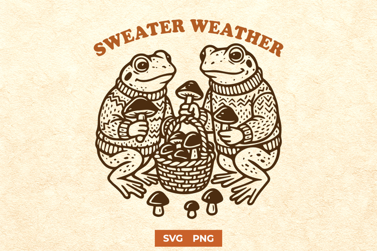 Sweater Weather SVG Cute Frogs in Knit Sweaters, Autumn PNG