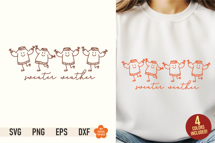 Sweater Weather SVG PNG | Line Art Fall Sublimation Design