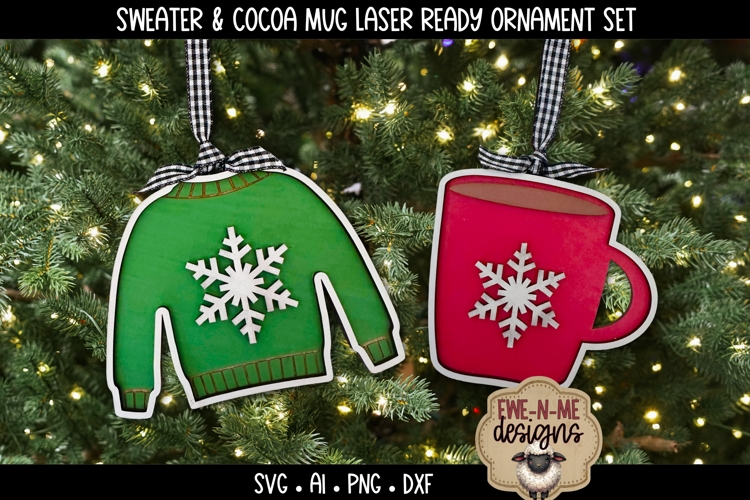 Christmas Sweater & Cocoa Mug Ornament SVG| Laser Ready SVG