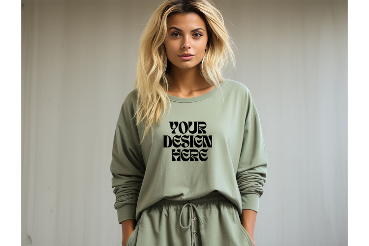 Christmas Green Sweatshirt Model Mockup Gildan 18000