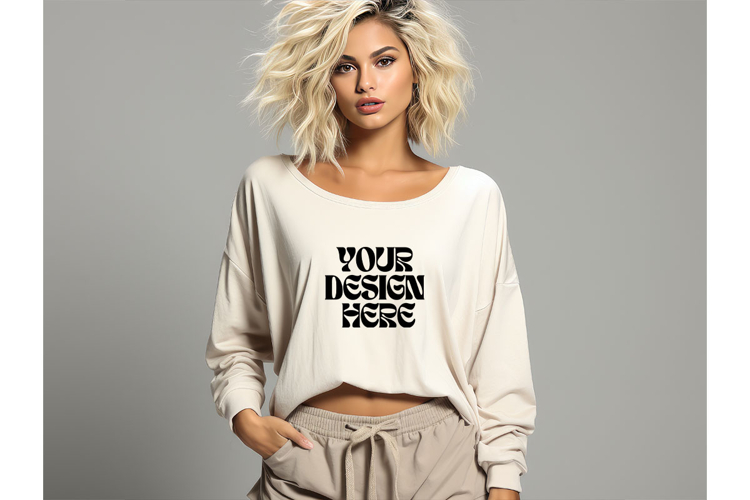 Christmas White Sweatshirt Model Mockup Gildan18000 Oversize