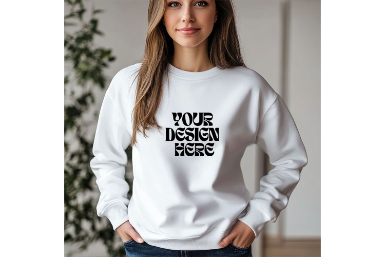 Christmas White Sweatshirt Model Mockup Gildan18000 Oversize