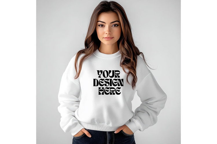 Christmas White Sweatshirt Model Mockup Gildan18000 Oversize