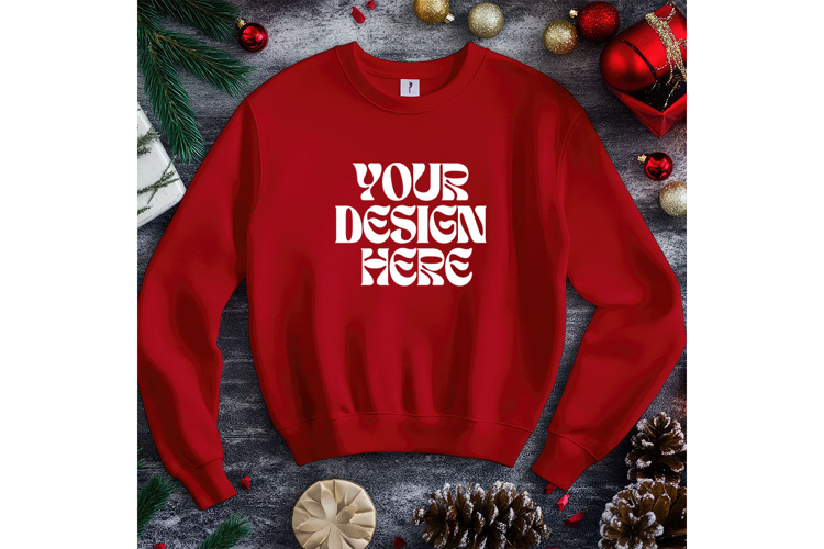 Christmas Red Sweatshirt Model Mockup Gildan 18000 Oversized
