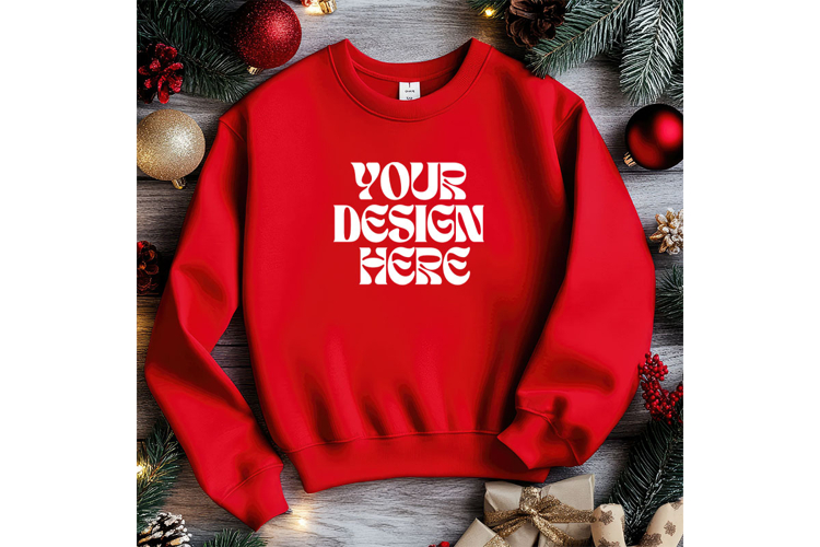 Christmas Red Sweatshirt Model Mockup Gildan 18000 Oversized