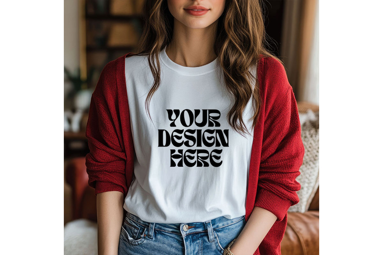Christmas White Sweatshirt Model Mockup Gildan18000 Oversize