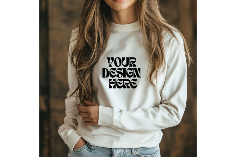 Christmas White Sweatshirt Model Mockup Gildan18000 Oversize