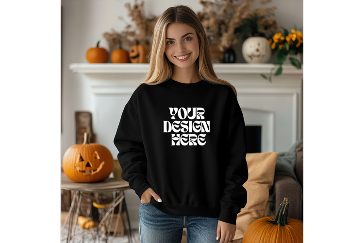 Fall Halloween Black Sweatshirt Mockups Blank Sweatshirt_75