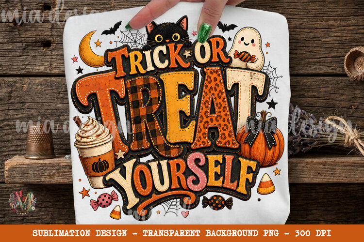 Trick or Treat Yourself PNG, Cute Ghost Coffee Sublimation example image 1