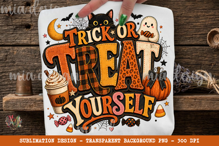 Trick or Treat Yourself PNG, Cute Ghost Coffee Sublimation