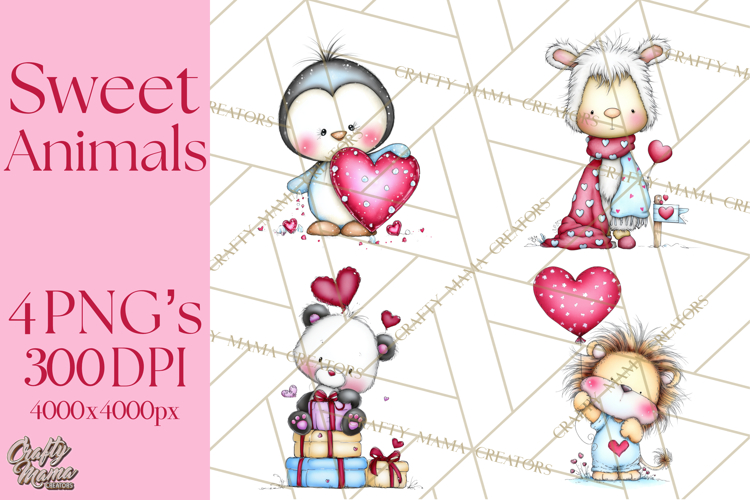 Valentine Animals Clipart Cute Cartoon Characters PNG