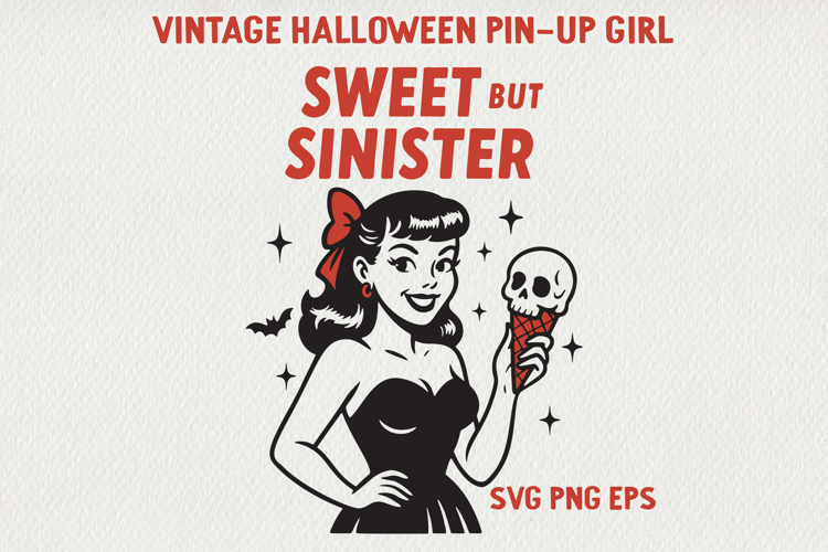 Vintage Halloween Pin-Up Girl Poster | Retro PNG SVG