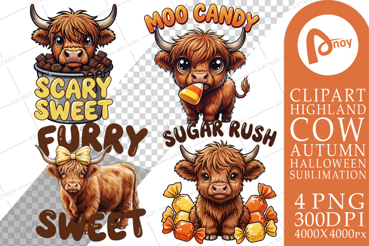 Candy Corn Highland Cow Sublimation