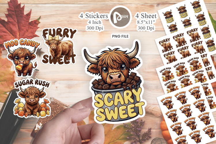 Candy Corn Highland Cow Sticker
