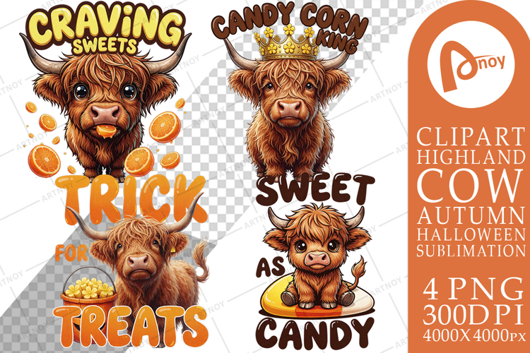 Candy Corn Highland Cow Sublimation