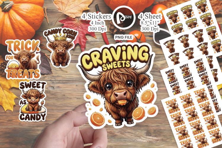 Candy Corn Highland Cow Sticker