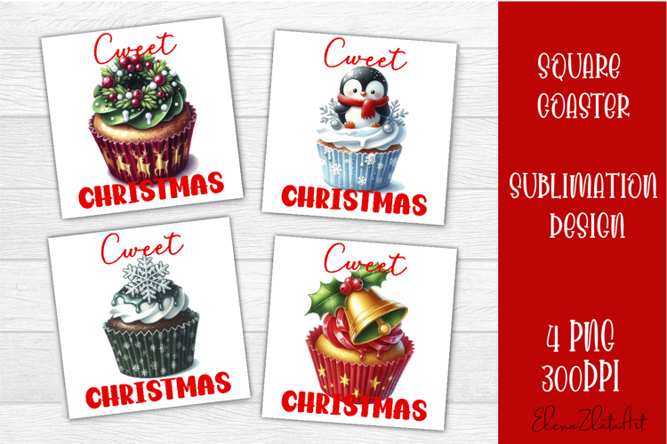 Colorful food square coasters Design, sweet christmas cupcak