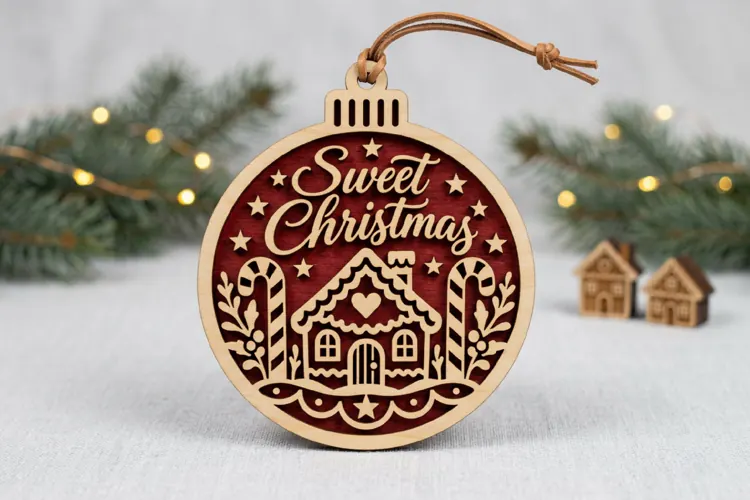 Sweet Christmas Bauble SVG, Layered Laser Cut Wood Design