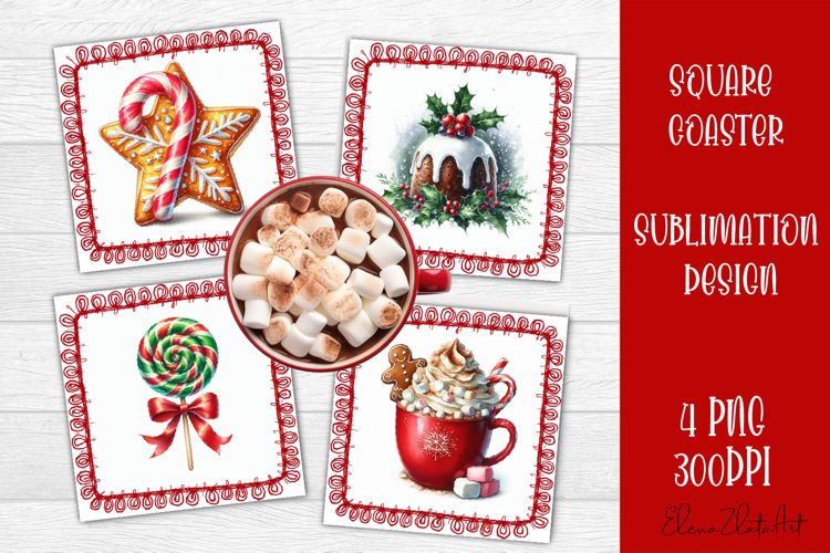 Colorful food square coasters Design, sweet christmas cupcak