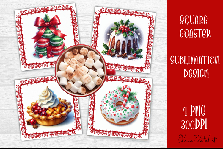 Colorful food square coasters Design, sweet christmas cupcak