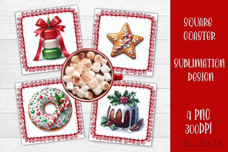 Colorful food square coasters Design, sweet christmas cupcak