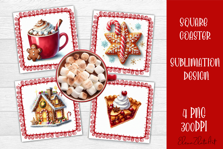 Colorful food square coasters Design, sweet christmas cupcak