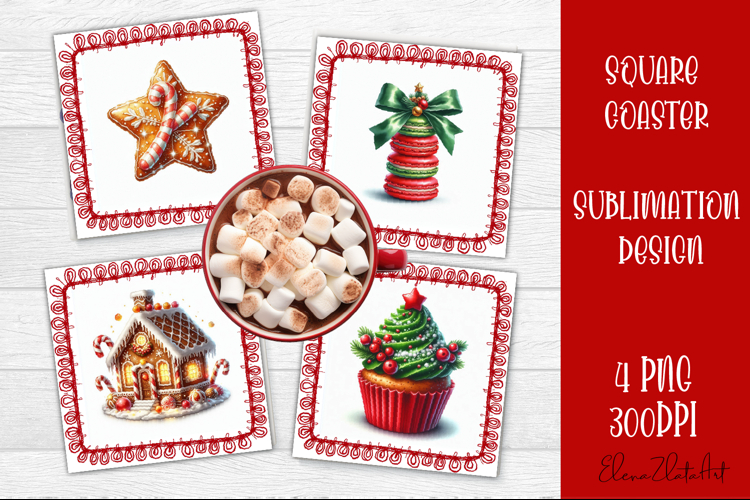 Colorful food square coasters Design, sweet christmas cupcak