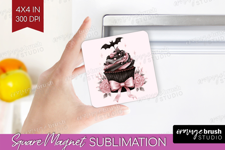 Sweet Cupcake Cute Magnet Sublimation Pink Halloween Square