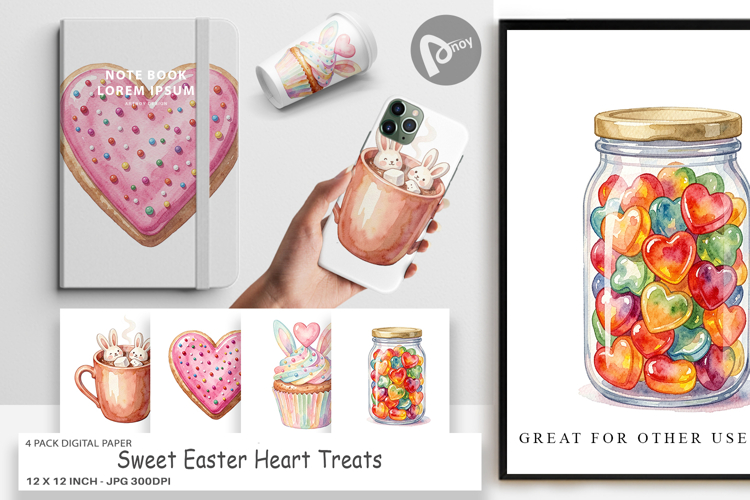 Sweet Easter Heart Treats Digital Paper