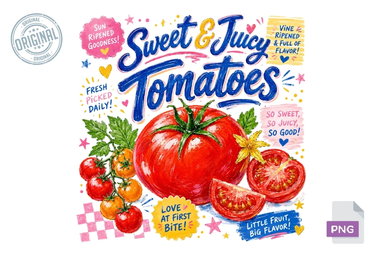 Sweet Juicy Tomatoes Summer Sublimation PNG Design