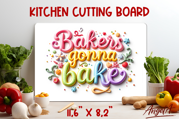 3d text Kitchen glass cutting board sublimation design PNG