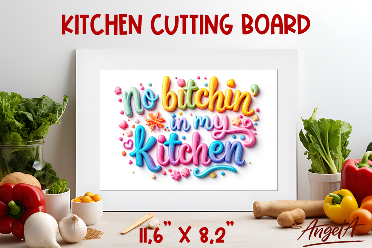 Kitchen 3d text glass cutting board sublimation design PNG