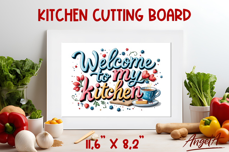 Glass cutting board sublimation Welcome to my kitchen quote