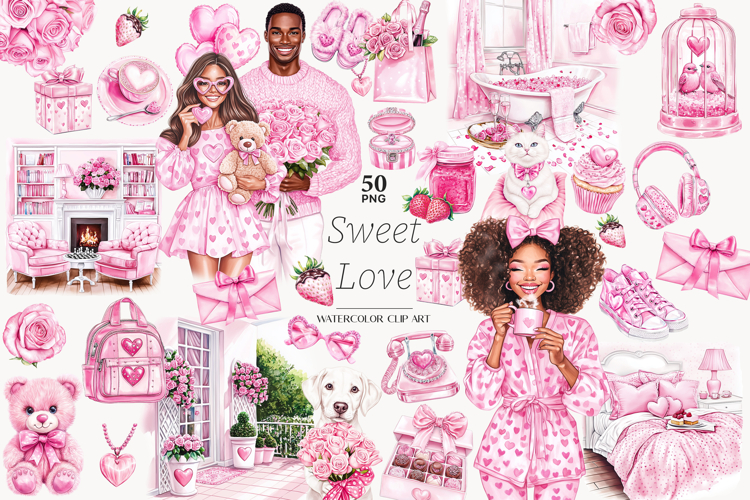 Sweet Love Valentine Clipart | Pink Couple Romantic PNGs