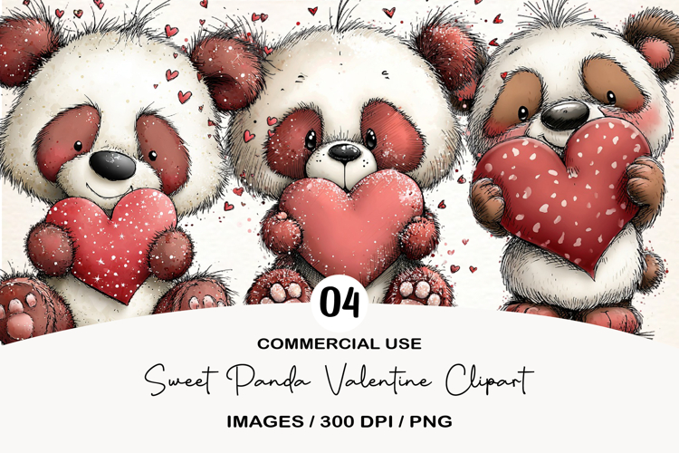 Sweet Panda Valentine Clipart