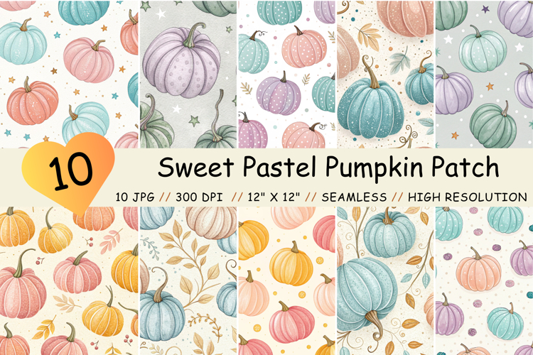 Sweet Pastel Pumpkin Patch Seamless Pattern, Digital Paper