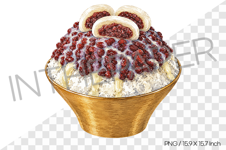Sweet Red Bean Shaved Ice PNG Watercolor Clipart korean food