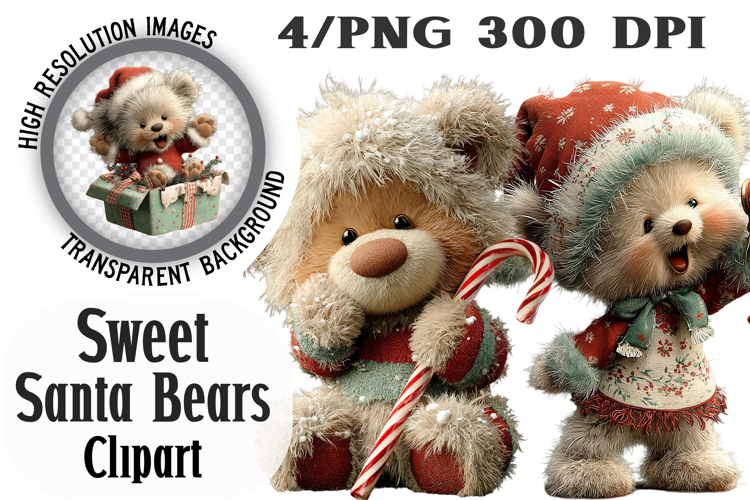 Sweet Santa Bears Clipart PNG