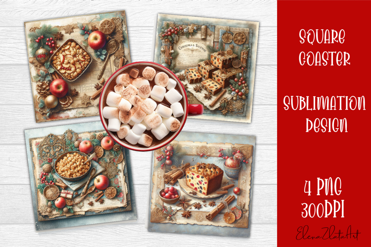 Vintage Christmas Sweet scrapbooking square Coaster Design example image 1