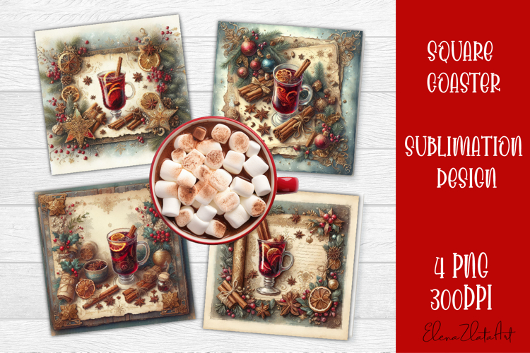 Vintage Christmas Sweet scrapbooking square Coaster Design example image 1
