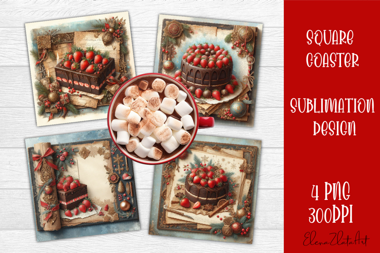Vintage Christmas Sweet scrapbooking square Coaster Design