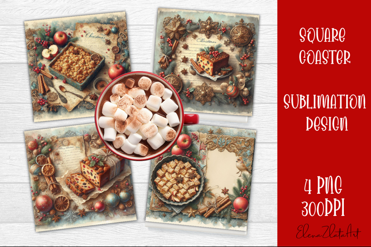 Vintage Christmas Sweet scrapbooking square Coaster Design