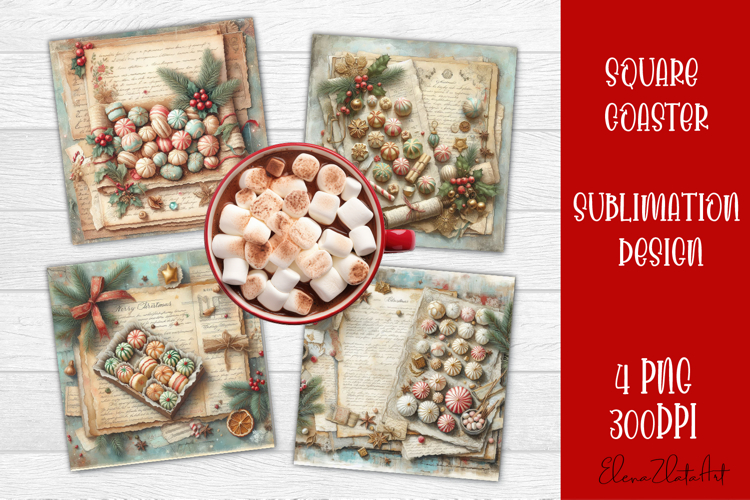 Vintage Christmas Sweet scrapbooking square Coaster Design example image 1