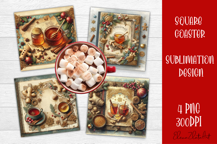 Vintage Christmas Sweet scrapbooking square Coaster Design