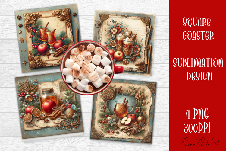 Vintage Christmas Sweet scrapbooking square Coaster Design