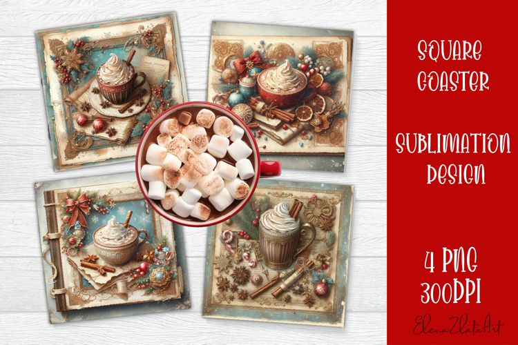 Vintage Christmas Sweet scrapbooking square Coaster Design