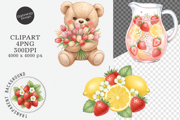 Sweet Strawberry Lemonade Teddy Bear Png - Sweet Strawberry