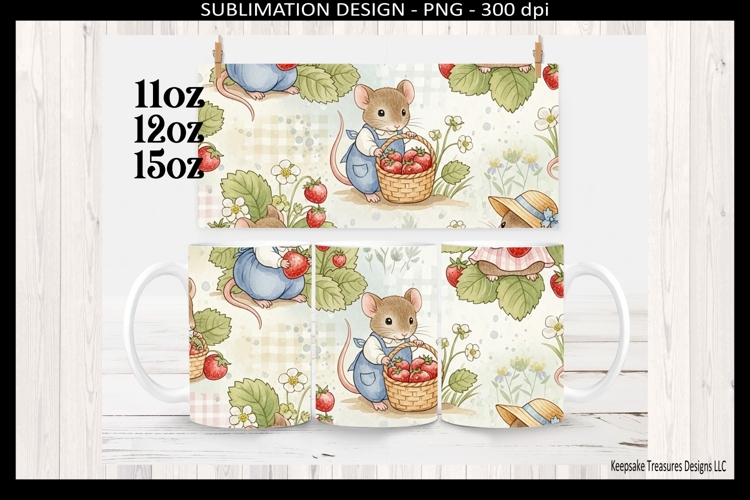Strawberry Mouse Mug Wrap 11oz 12oz & 15oz Sublimation Png